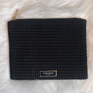 Yves Saint Laurent Black Woven Cosmetic Pouch with Gold Logo Plaque